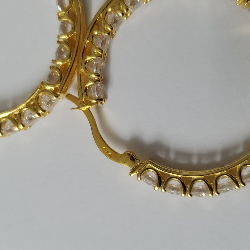 Sterling Silver 925 Inside Out Gold Hoop Earrings - Picture 7 of 9